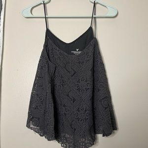 AEO slate gray flowy lacy tank